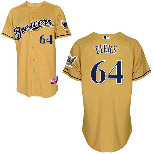 Mike Fiers #64 MLB Jersey-Milwaukee Brewers Men's Authentic Gold Baseball Jersey